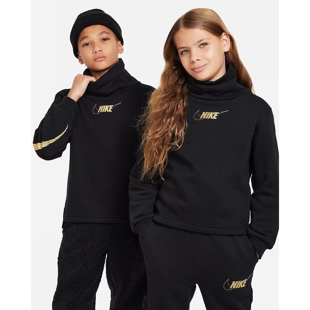 Big Girl Funnel Neck Sweatshirt by Nike Black Gold Size Large New With Tags